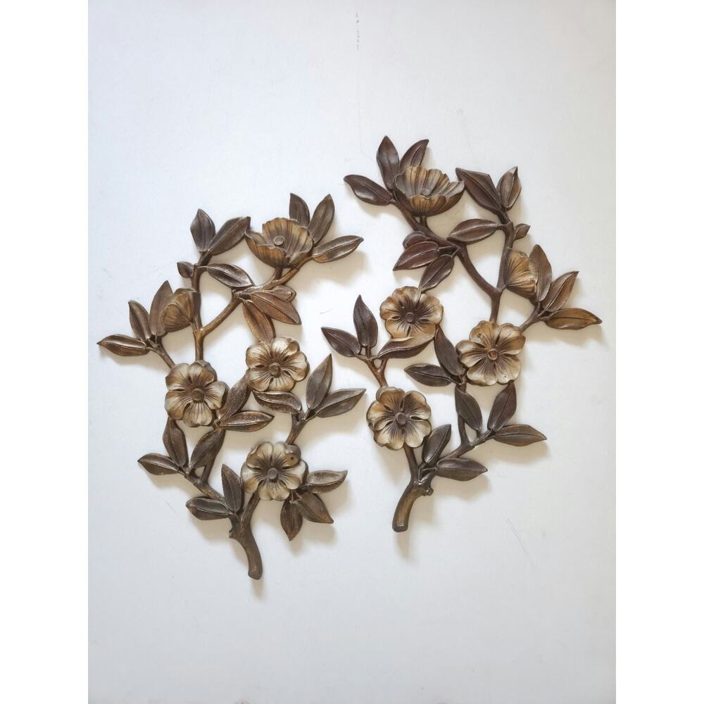 Vtg Syroco Gold Dogwood Branch Wall Plaque MCM Hollywood Regency 20"H PAIR - Picture 2 of 8